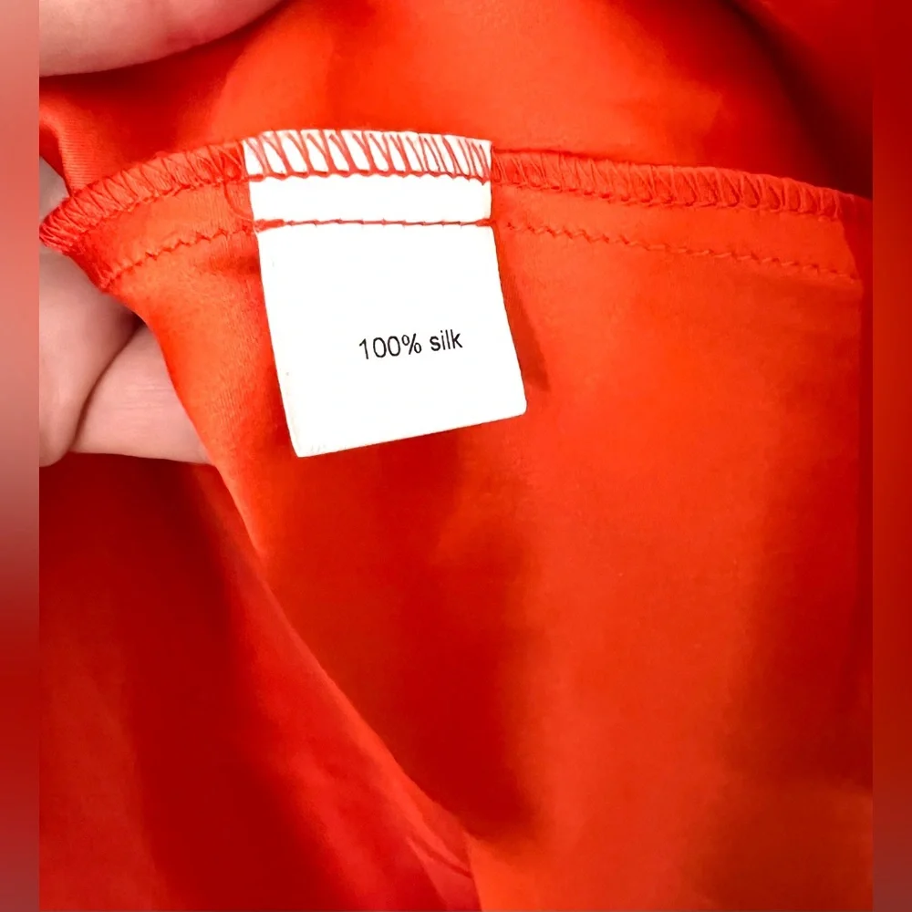 Porter Grey 100% Silk Blood Orange Pleated Dress - Picture 5 of 7